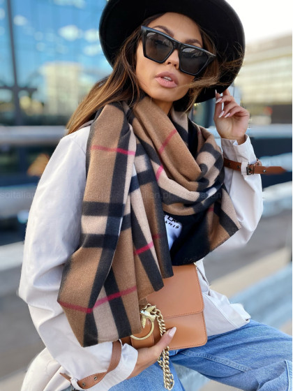 Szal FASHION CAMEL w kratę
