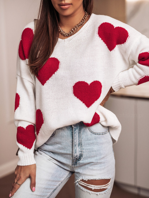 Sweter HEART white/red