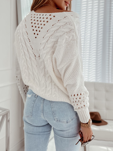 Sweter ażurowy CADI creamy white