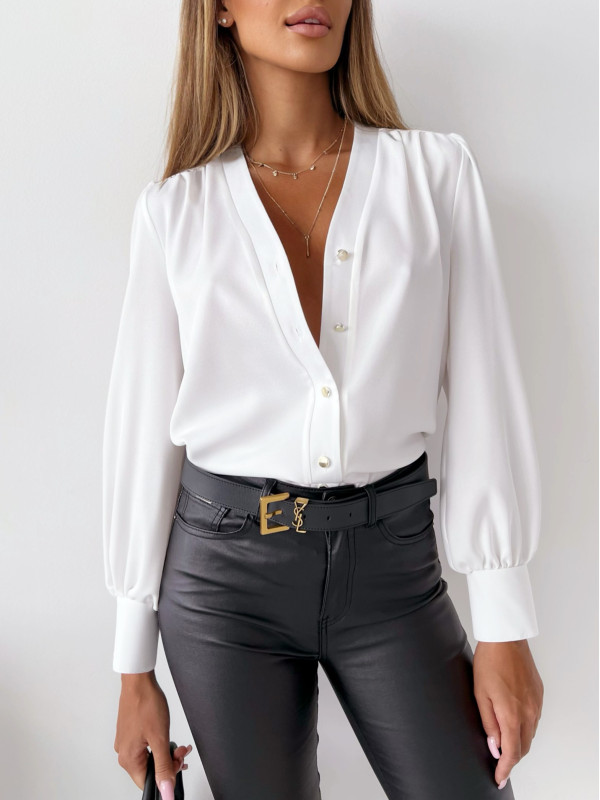 Koszula HETTIE white/gold buttons