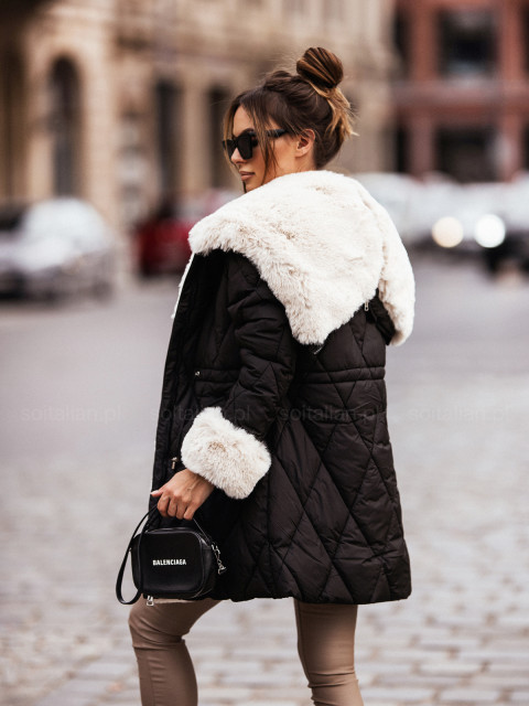 Kurtka/płaszcz pikowany ONTARIO black/beige fur