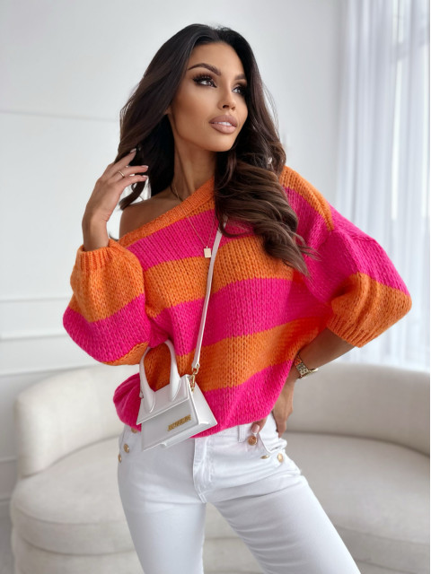 Sweter PEGGY orange/pink strips