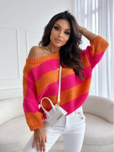 Sweter PEGGY orange/pink strips