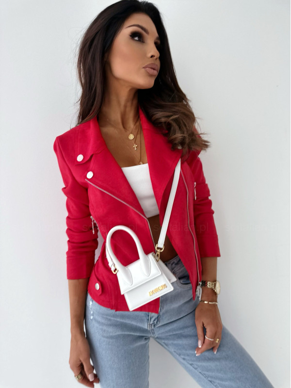 Ramoneska HARPER RASPBERRY RED z eko zamszu