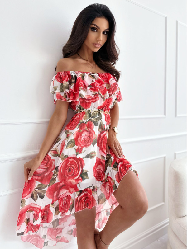 Sukienka hiszpanka LLAVORSI white&red rose