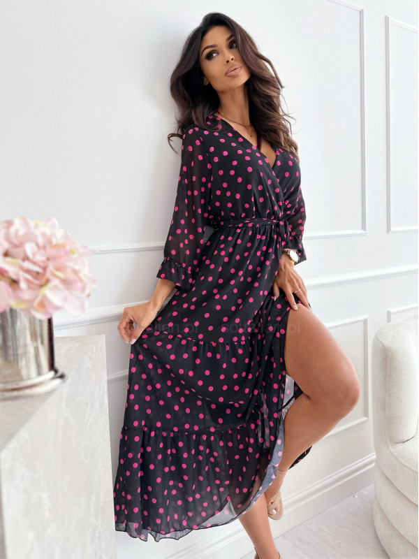 Sukienka kopertowa w groszki LORI black&pink