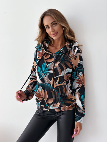 Bluza HOODIE turquoise leaves