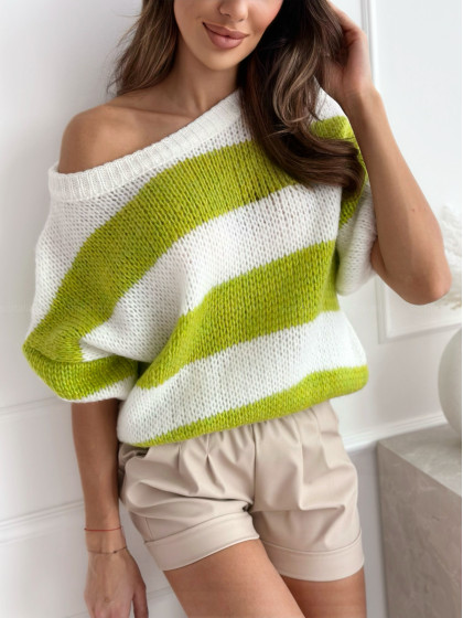 Sweter PEGGY white/lime strips