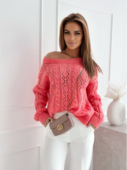 Sweter ażurowy COLBY coral