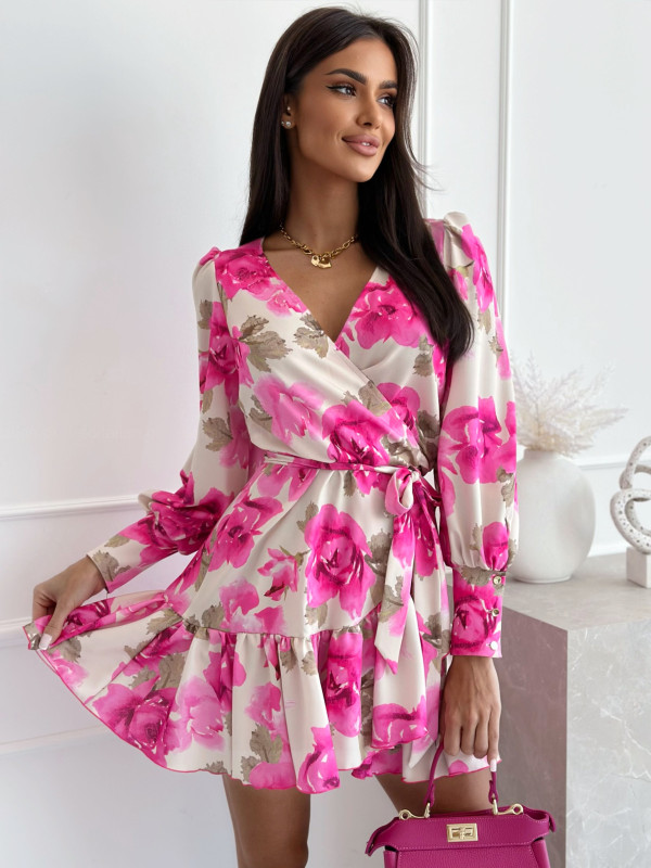 Sukienka kopertowa ANDREA olive/pink print