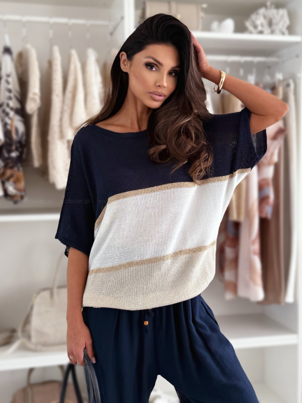 Bluzka TRIPLE COLOUR white/navy/beige