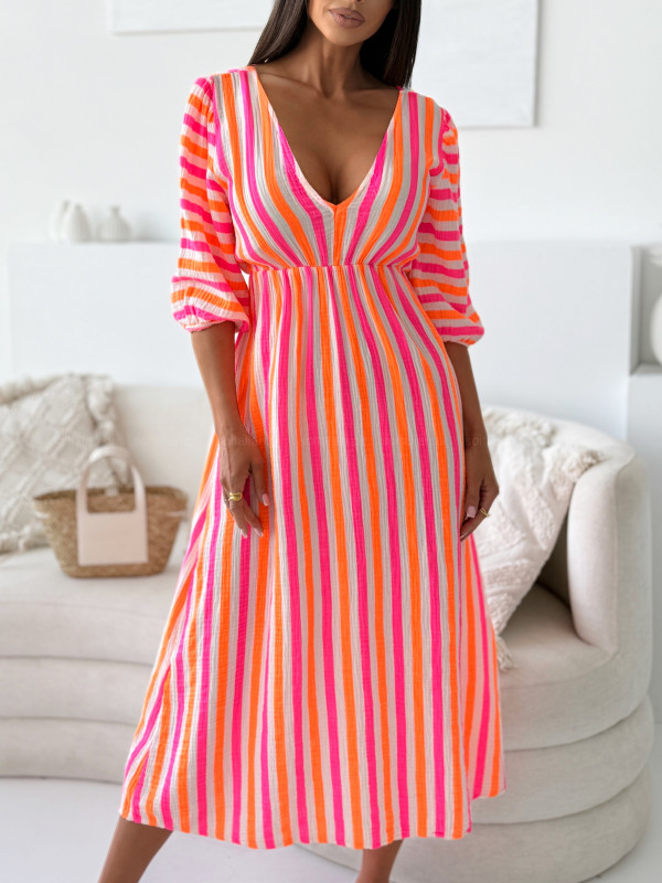 Sukienka muślinowa ESTELLE orange strips