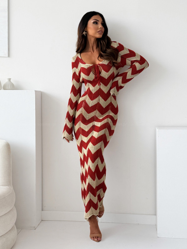 Sukienka maxi TREMEZZO brick&gold