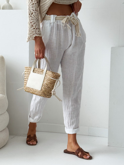 Spodnie lniane FABRIANO white