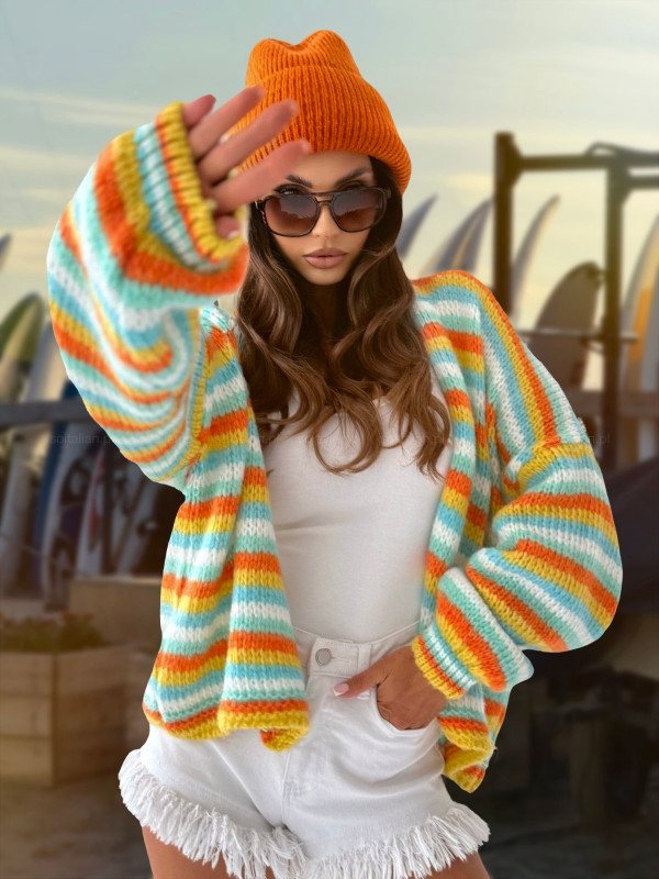 Kolorowy kardigan w paseczki CHARLES turquoise/yellow/orange/white