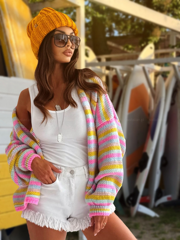 Kolorowy kardigan w paseczki CHARLES yellow/mint/pink/baby blue