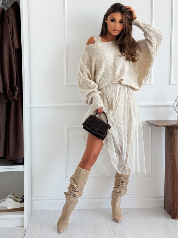 Komplet VANNES NUDE (sukienka+sweter)