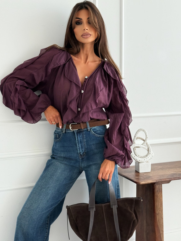 Bluzka koszulowa VOLANT AUTUMN PLUM z żabotami