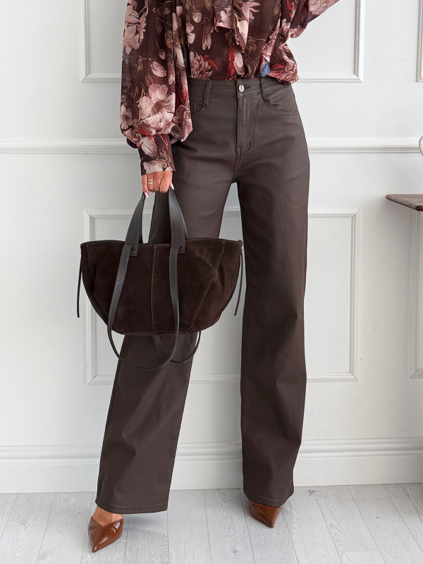 Spodnie woskowane DYLAN WIDE LEG chocolate