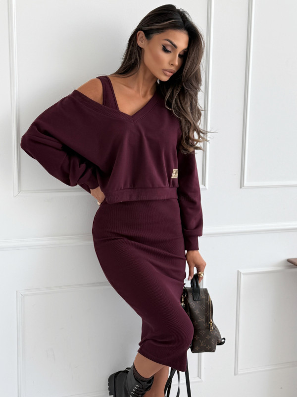 Komplet LENOX HILL BURGUND (sukienka+bluza)