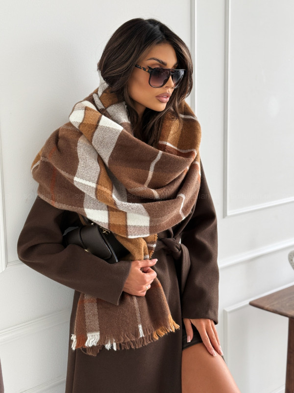 Szal w kratę PATCH creamy/brown/camel