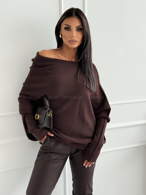 Sweter asymetryczny CHANEY chocolate