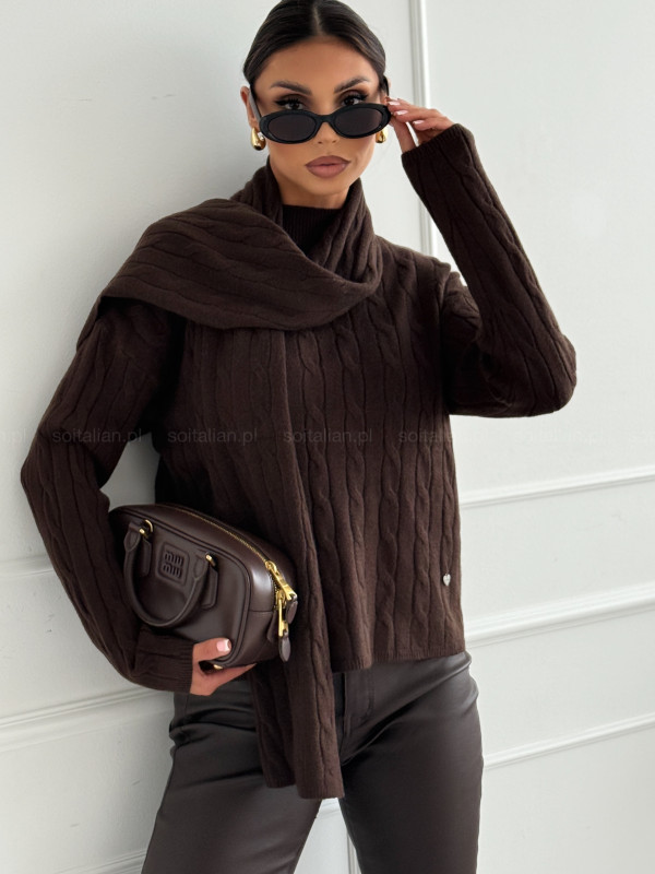 Sweter/półgolf ELLIOT CHOCOLATE z szalikiem