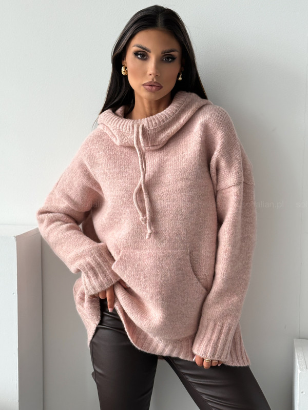 Swetrowa bluza z kapturem POWDER PINK