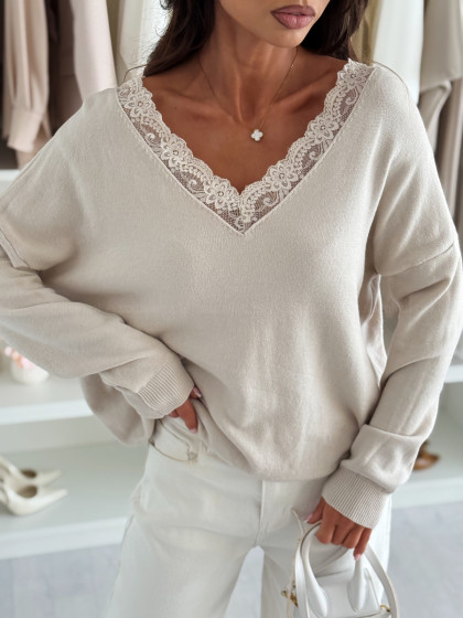 Sweterek AMARIS nude z koronką