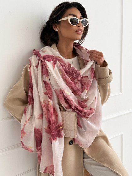 Szal DARCY FLOWERS pink