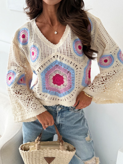 Bluzka ażurowa NAZAR blue/pink