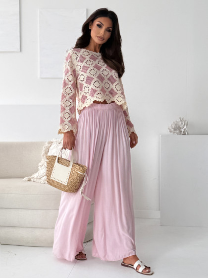 Spodnie wide VACAY powder pink